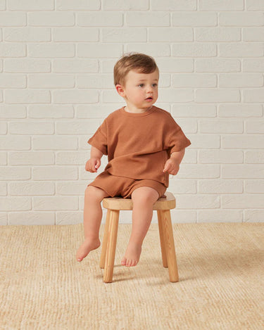Quincy Mae Waffle Tee + Short Set, Clay